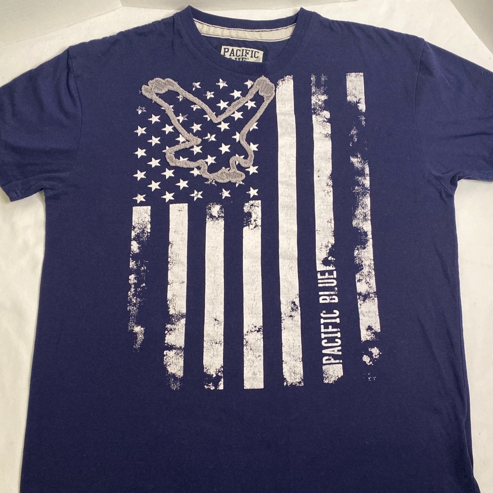 Pacific Blue Distressed Eagle American Flag Tee
